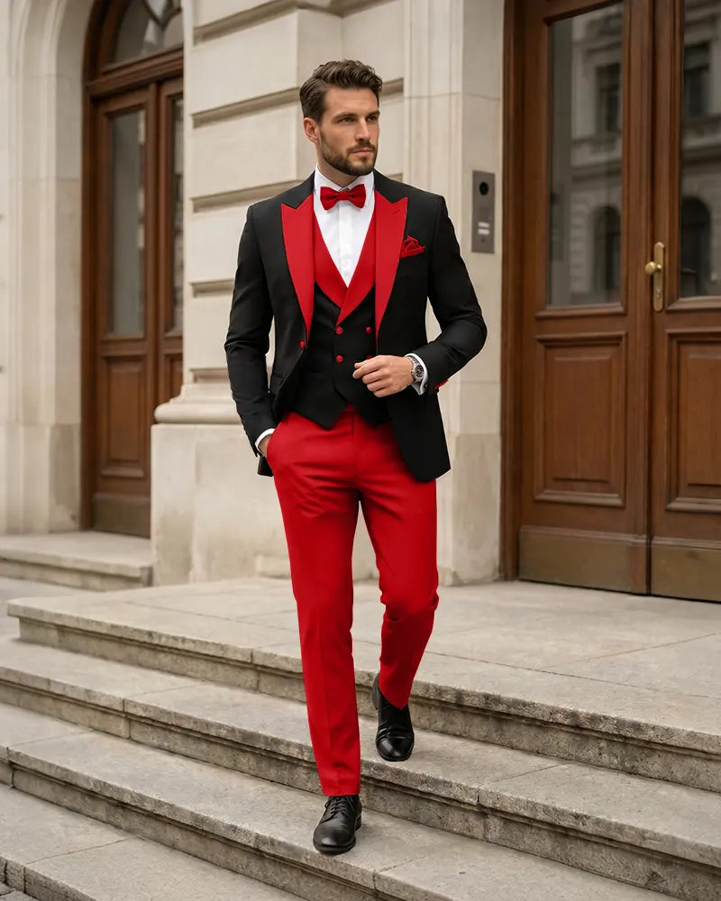 3 Piece Contrast Lapel Formal Tuxedo Suit Set