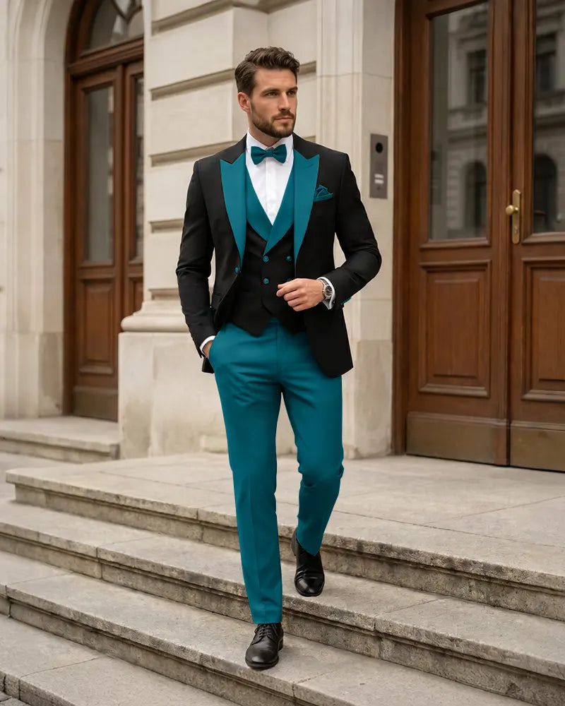 3 Piece Contrast Lapel Formal Tuxedo Suit Set