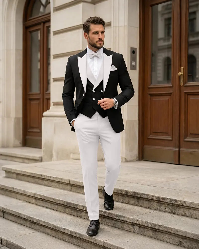 3 Piece Contrast Lapel Formal Tuxedo Suit Set