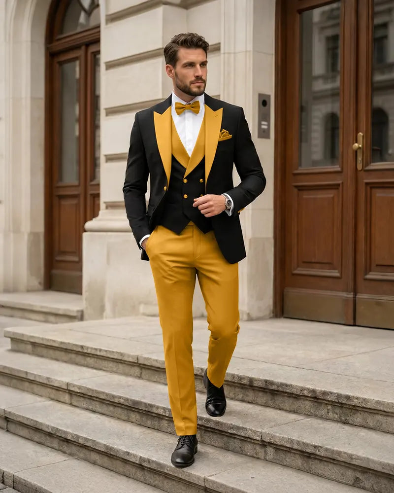 3 Piece Contrast Lapel Formal Tuxedo Suit Set