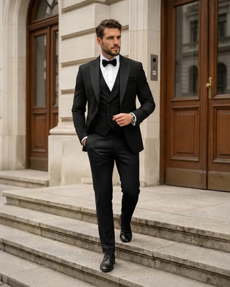 3 Piece Contrast Lapel Formal Tuxedo Suit Set