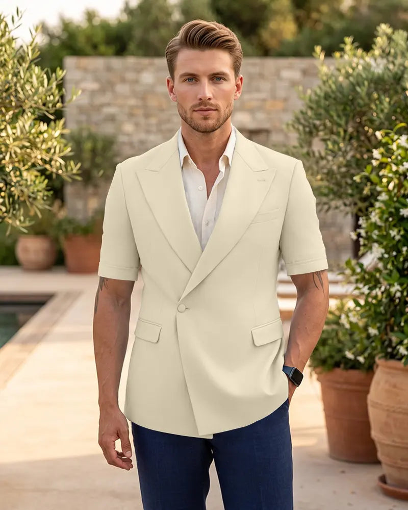 Single Button Short Sleeve Suit Jacket