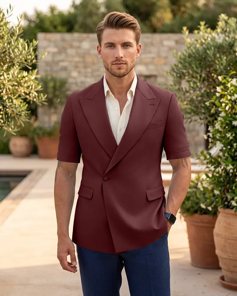 Single Button Short Sleeve Suit Jacket