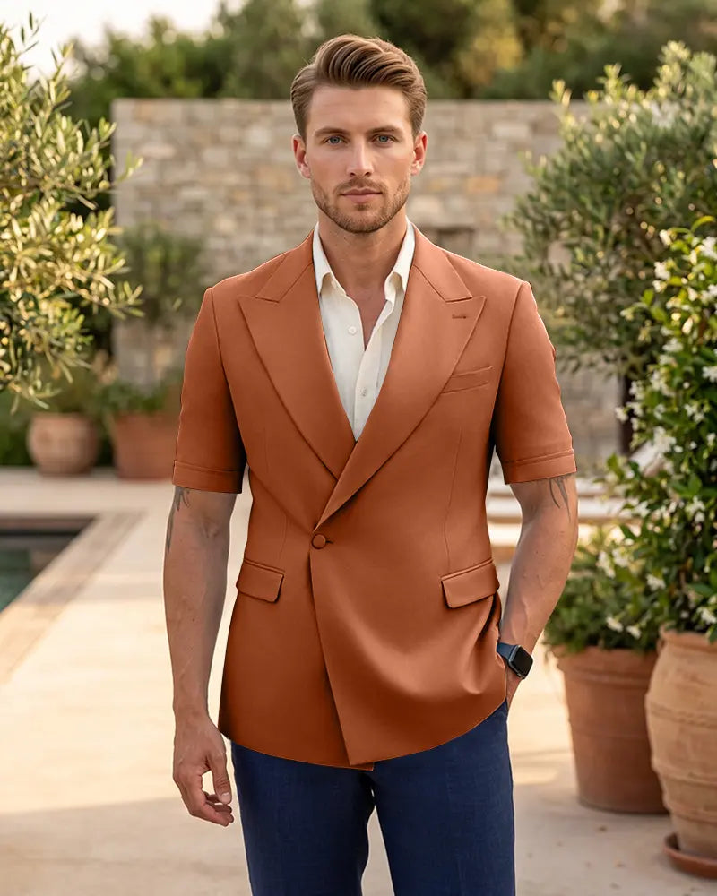 Single Button Short Sleeve Suit Jacket