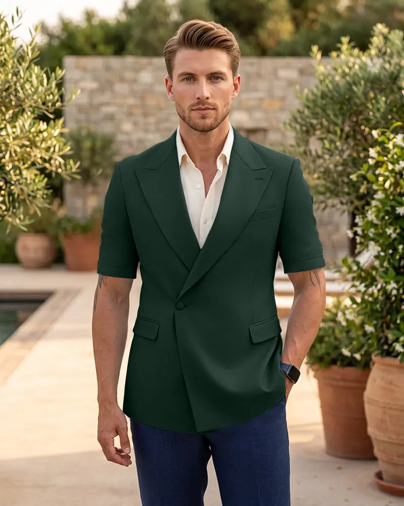 Single Button Short Sleeve Suit Jacket