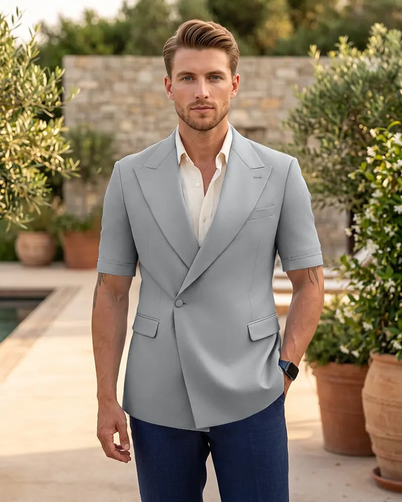 Single Button Short Sleeve Suit Jacket