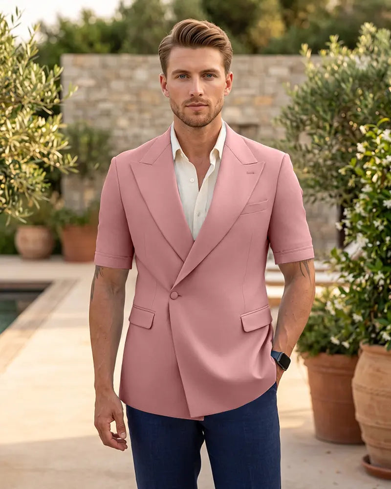 Single Button Short Sleeve Suit Jacket