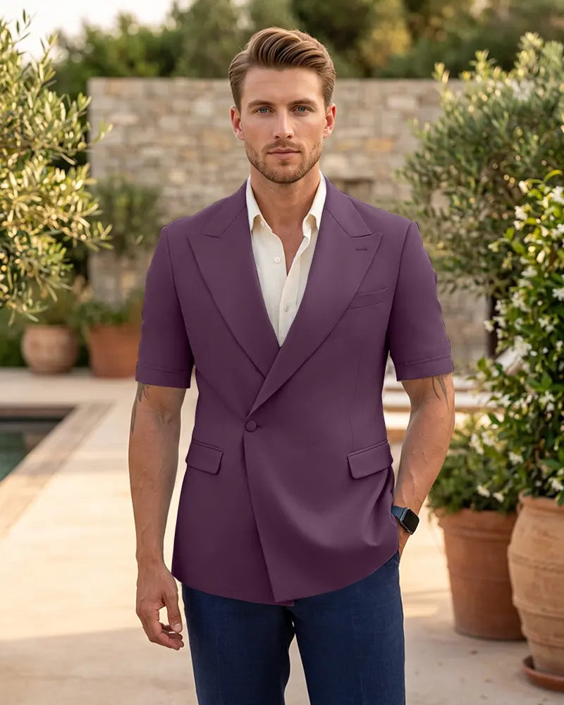 Single Button Short Sleeve Suit Jacket