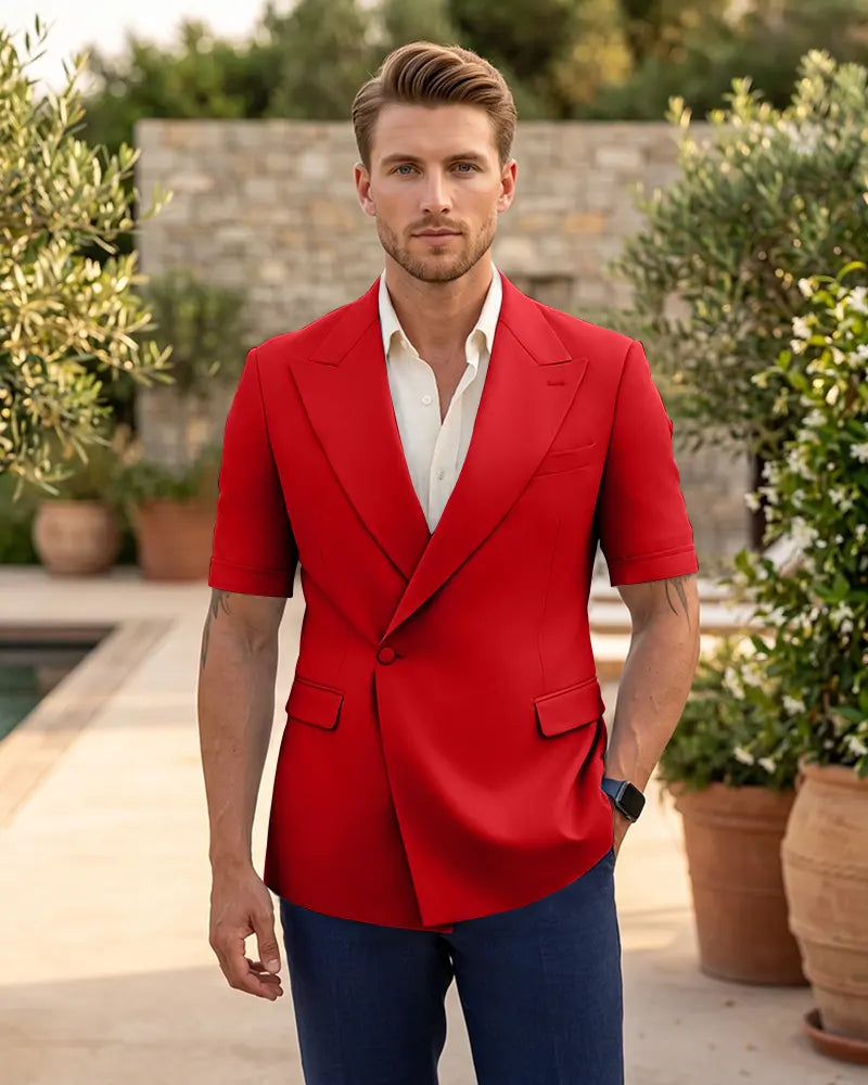 Single Button Short Sleeve Suit Jacket