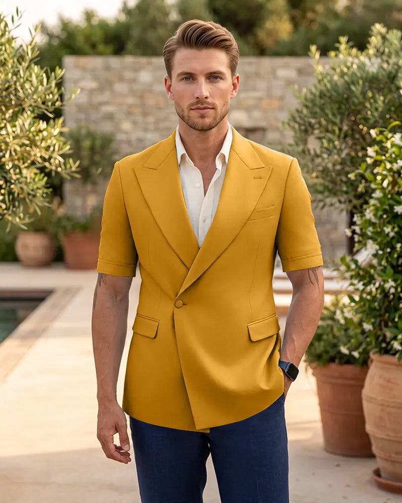 Single Button Short Sleeve Suit Jacket
