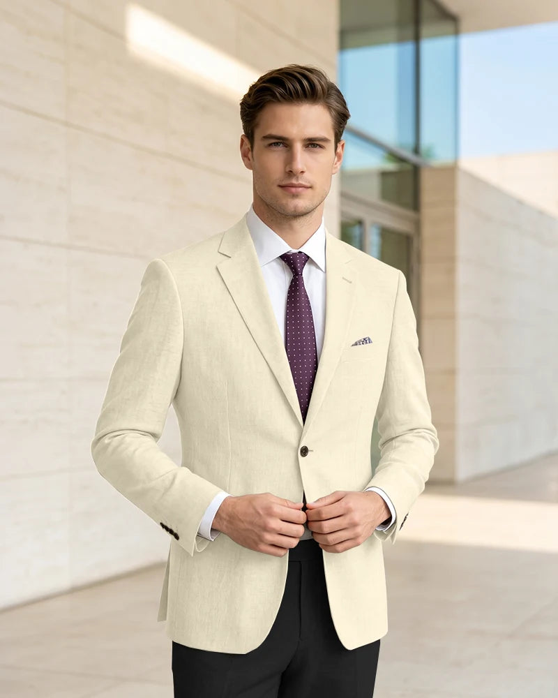 Slim Fit Notch Lapel Linen Timeless Blazer