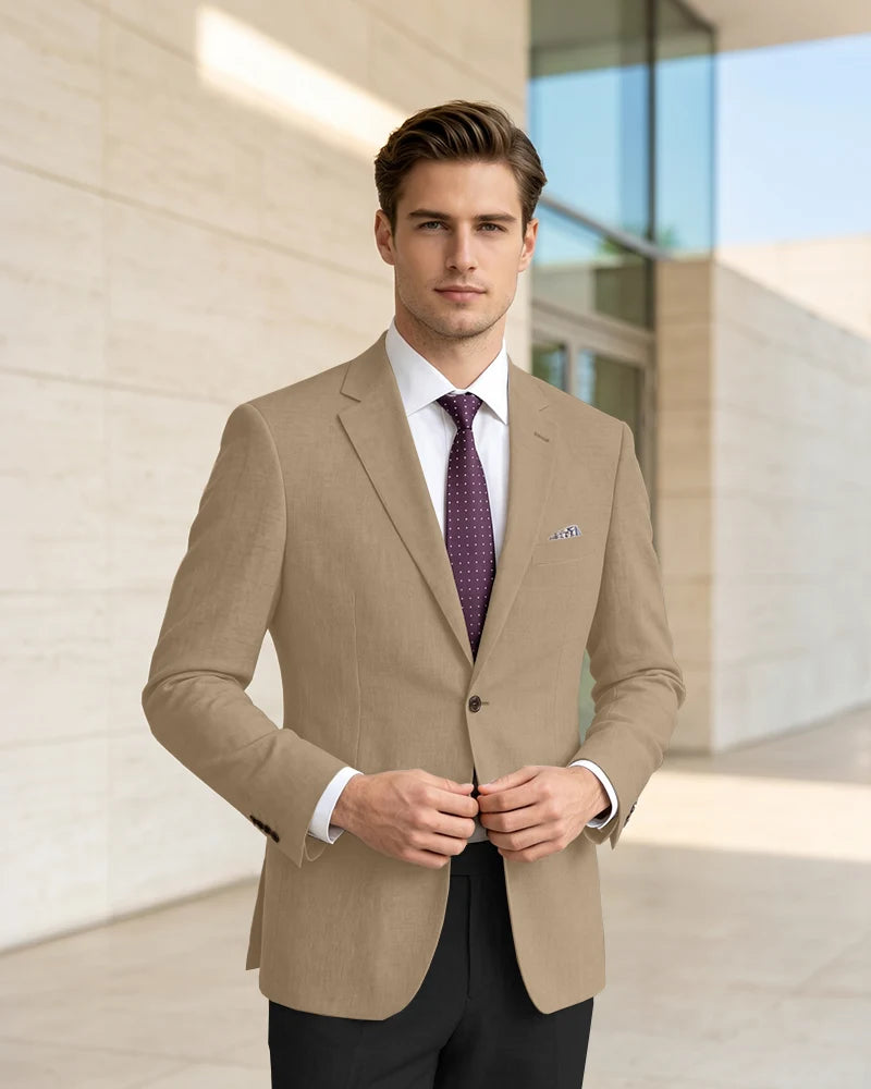 Slim Fit Notch Lapel Linen Timeless Blazer
