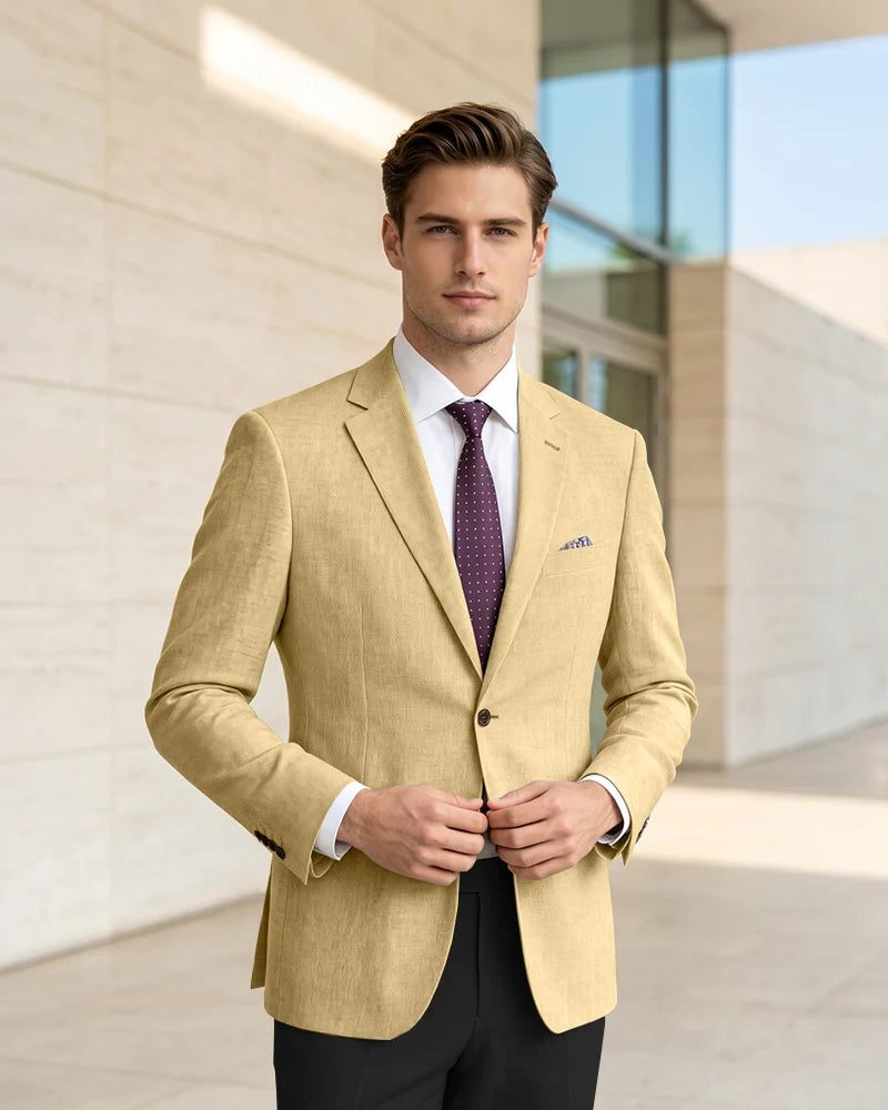 Slim Fit Notch Lapel Linen Timeless Blazer-Champagne-1