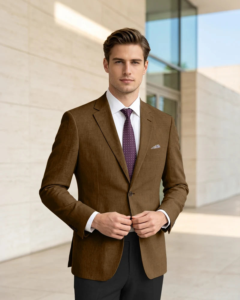 Slim Fit Notch Lapel Linen Timeless Blazer
