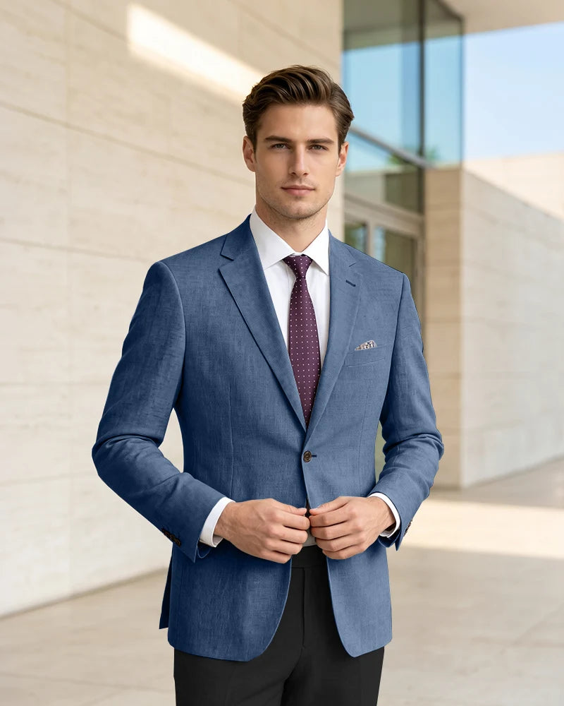 Slim Fit Notch Lapel Linen Timeless Blazer-Dark Navy-1