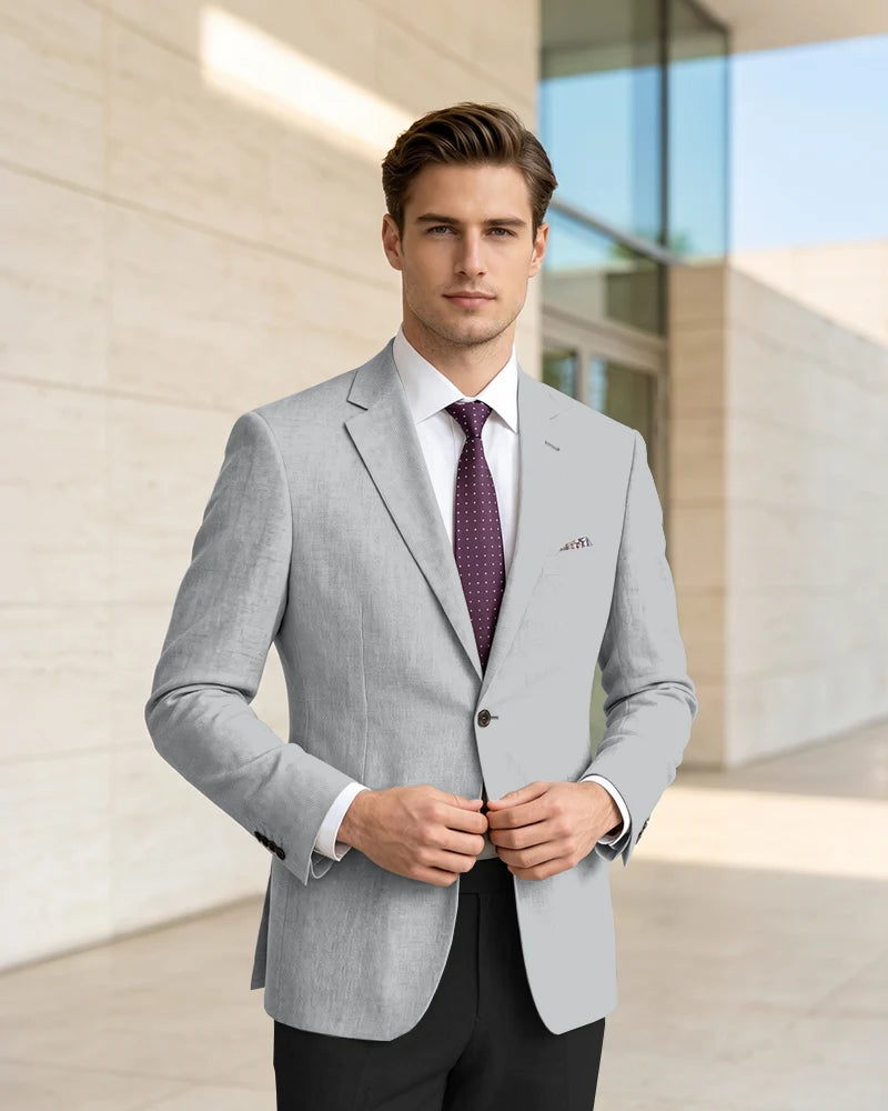 Slim Fit Notch Lapel Linen Timeless Blazer