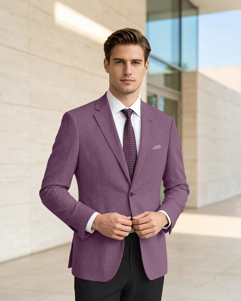 Slim Fit Notch Lapel Linen Timeless Blazer