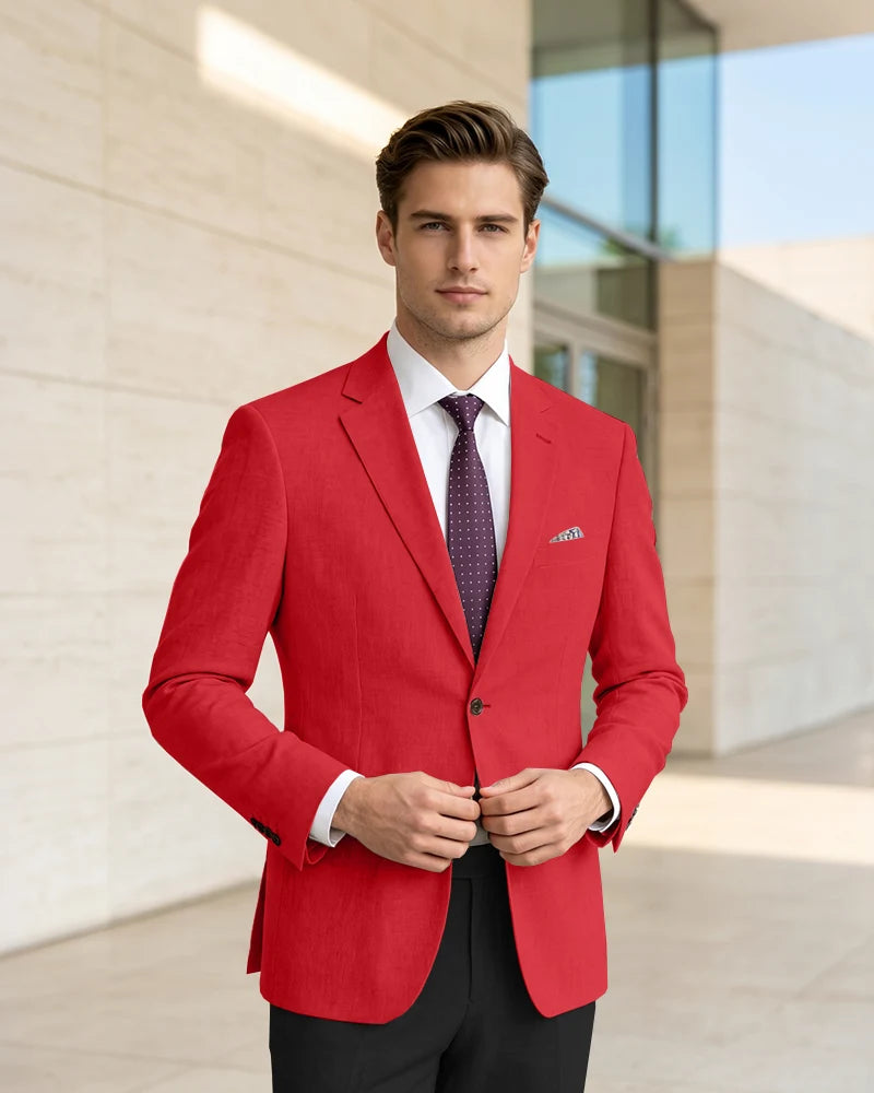 Slim Fit Notch Lapel Linen Timeless Blazer