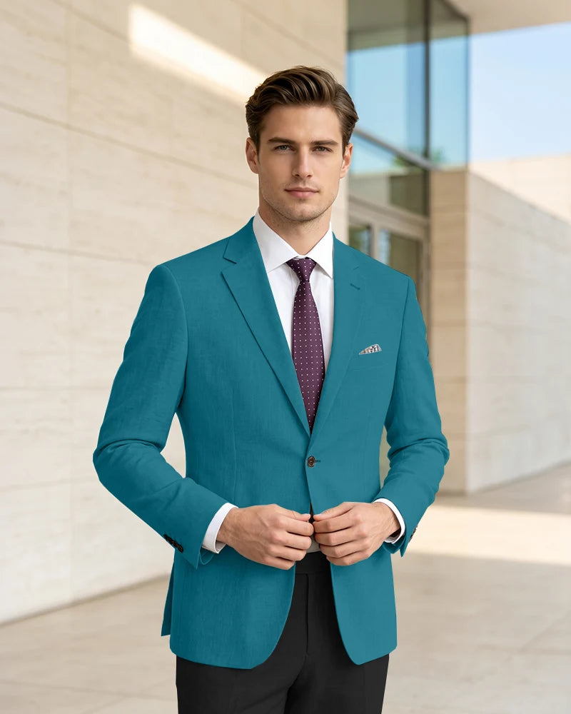 Slim Fit Notch Lapel Linen Timeless Blazer