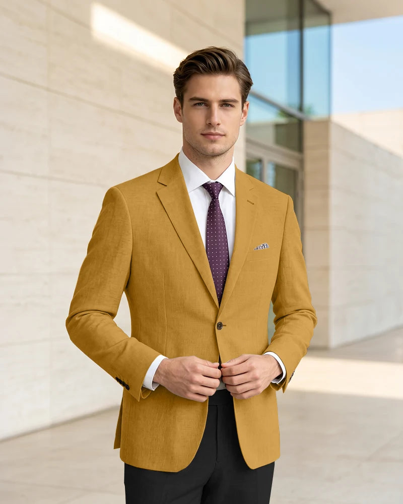 Slim Fit Notch Lapel Linen Timeless Blazer
