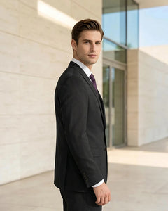 Slim Fit Notch Lapel Linen Timeless Blazer-black-2