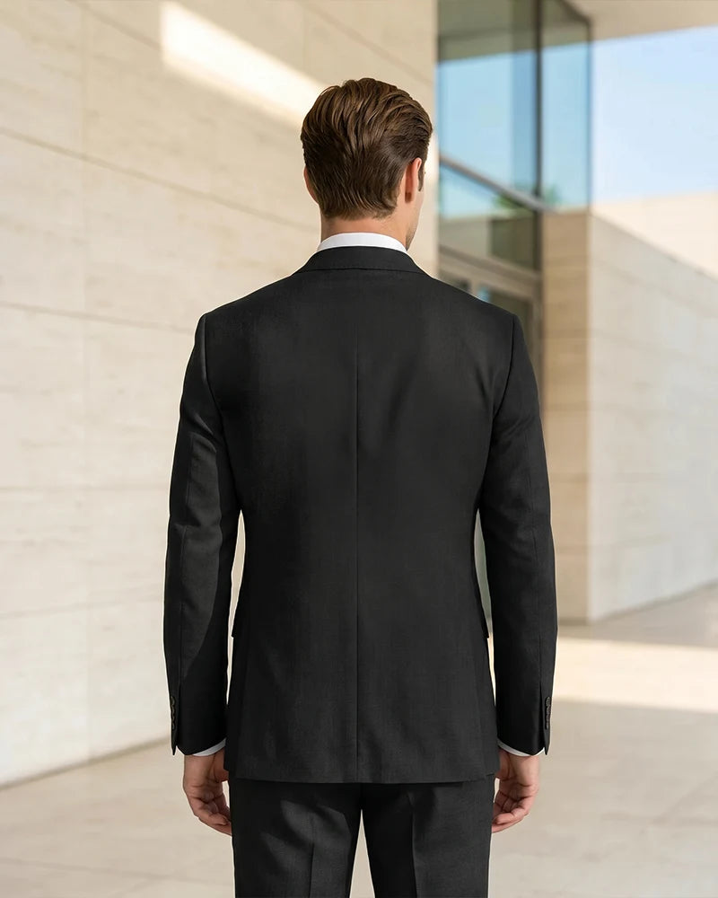 Slim Fit Notch Lapel Linen Timeless Blazer-black-3