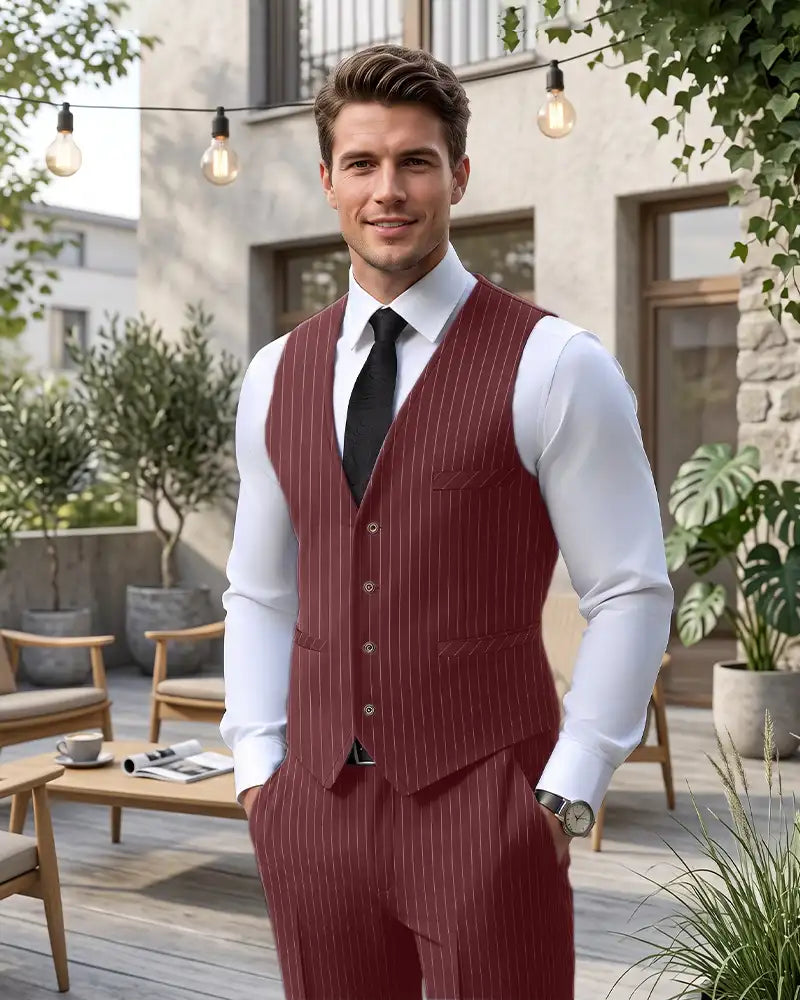 Striped V-Neck Vest Matching Trousers