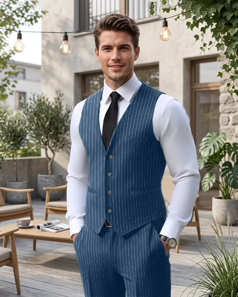 Striped V-Neck Vest Matching Trousers