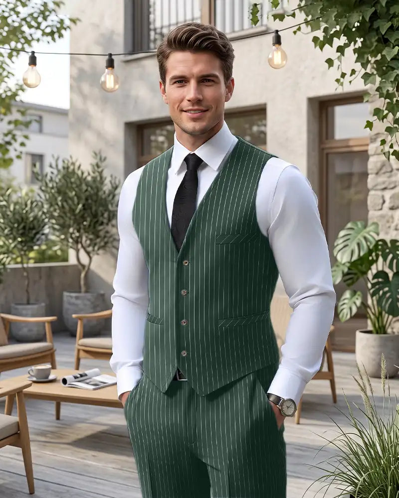 Striped V-Neck Vest Matching Trousers