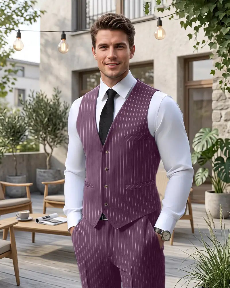 Striped V-Neck Vest Matching Trousers