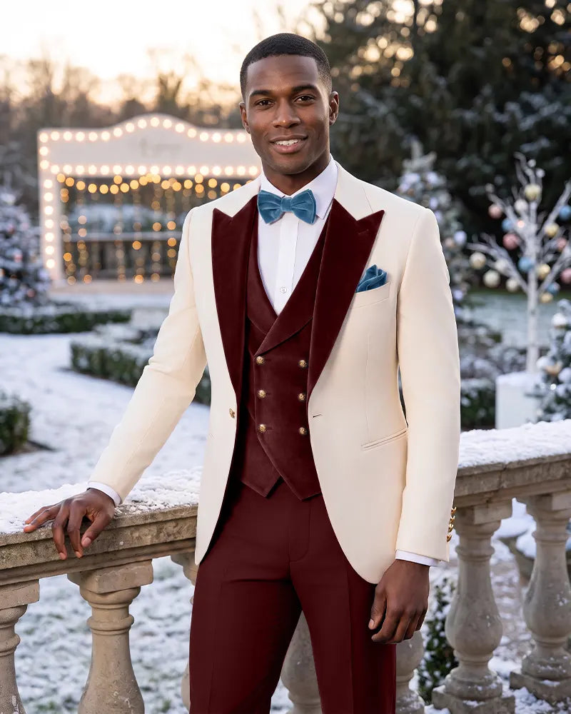 Mens Velvet 3 Piece Formal Wedding Tuxedo