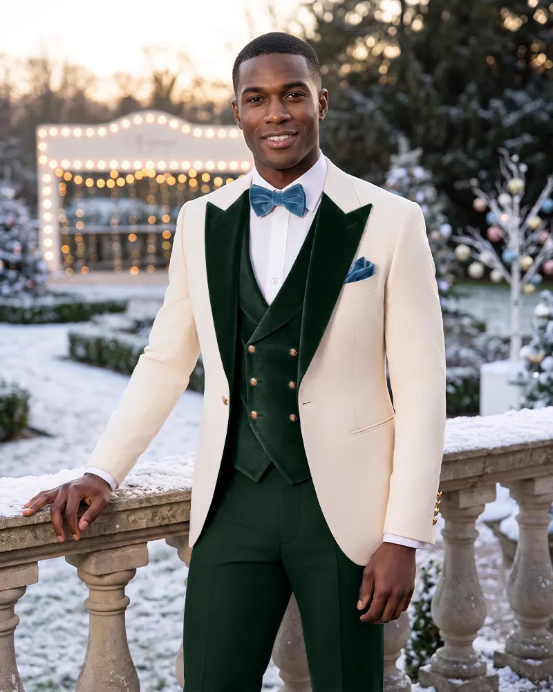 Mens Velvet 3 Piece Formal Wedding Tuxedo