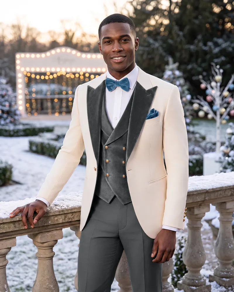Mens Velvet 3 Piece Formal Wedding Tuxedo