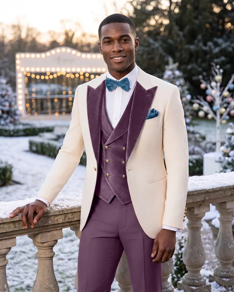 Mens Velvet 3 Piece Formal Wedding Tuxedo