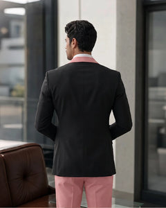 3 Piece Tuxedo Contrast Suit with Peak Lapel-Pink-3