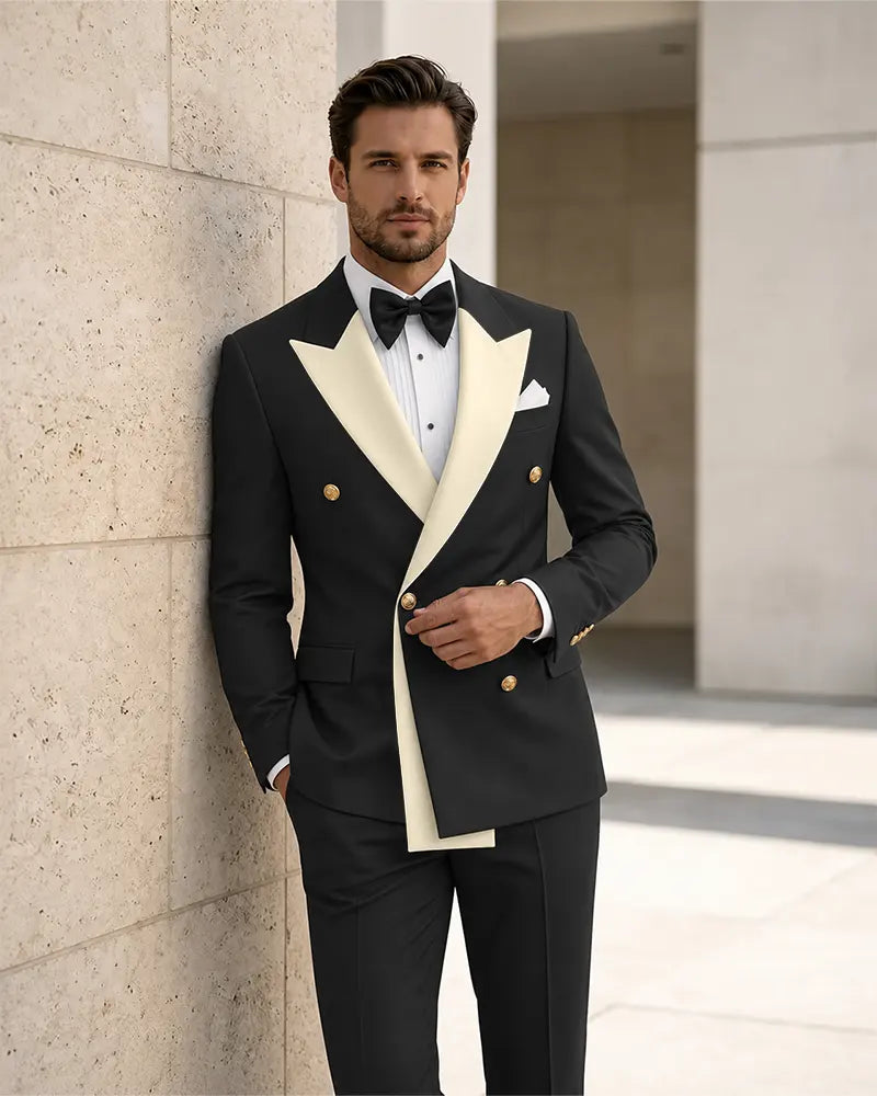 Contrast Peak Lapel Asymmetrical 2 Piece Suit