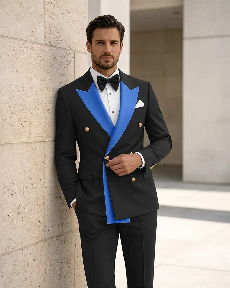 Contrast Peak Lapel Asymmetrical 2 Piece Suit
