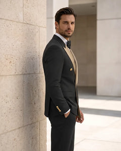 Contrast Peak Lapel Asymmetrical 2 Piece Suit-Brown-2