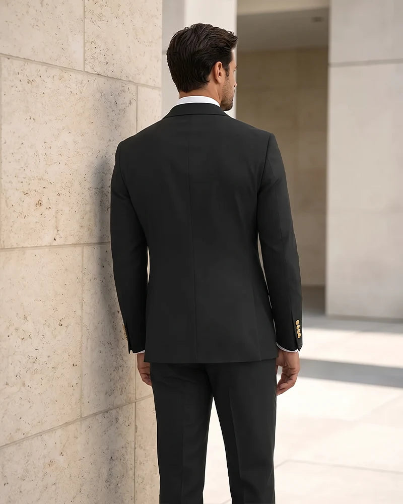 Contrast Peak Lapel Asymmetrical 2 Piece Suit-Brown-3