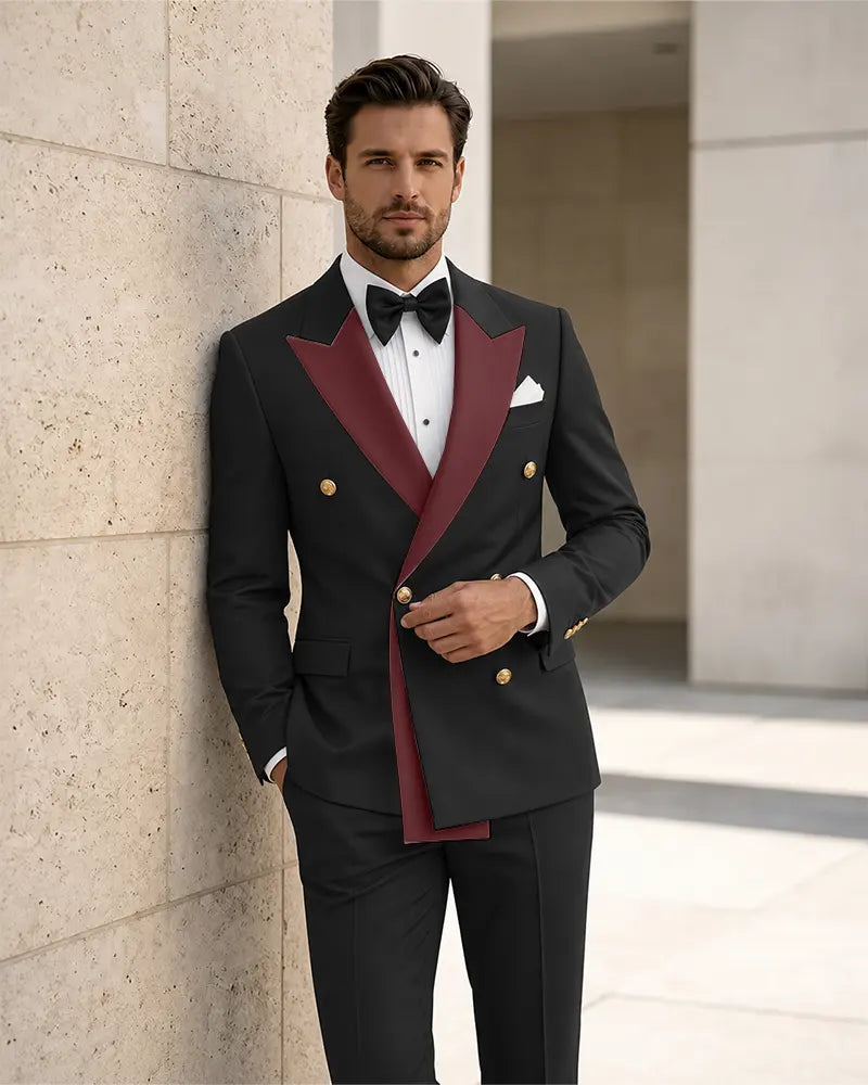 Contrast Peak Lapel Asymmetrical 2 Piece Suit