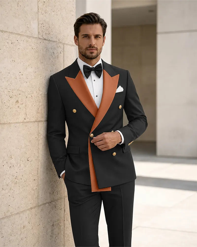 Contrast Peak Lapel Asymmetrical 2 Piece Suit