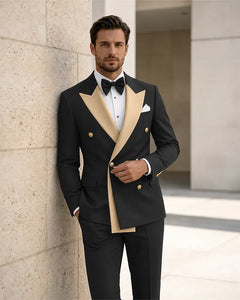 Contrast Peak Lapel Asymmetrical 2 Piece Suit