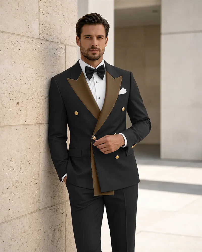 Contrast Peak Lapel Asymmetrical 2 Piece Suit