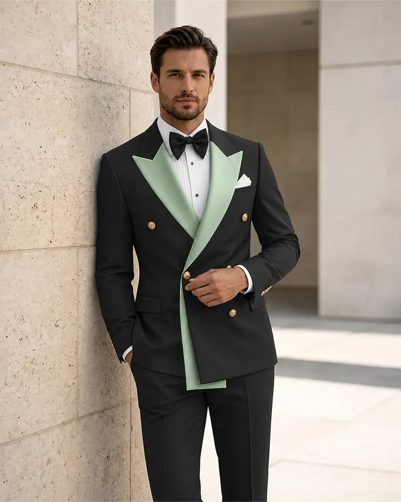 Contrast Peak Lapel Asymmetrical 2 Piece Suit