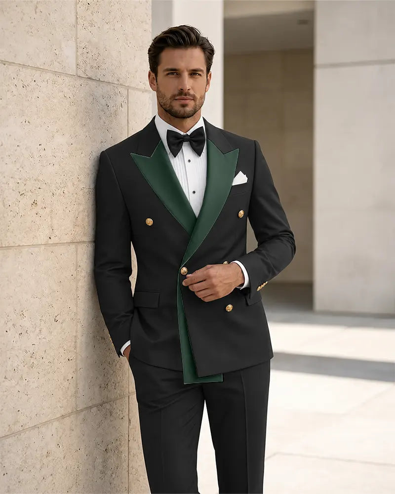 Contrast Peak Lapel Asymmetrical 2 Piece Suit