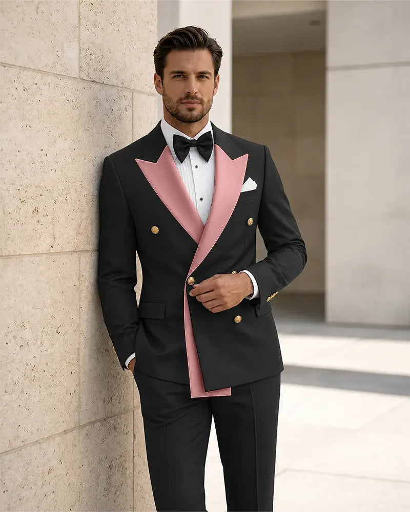 Contrast Peak Lapel Asymmetrical 2 Piece Suit