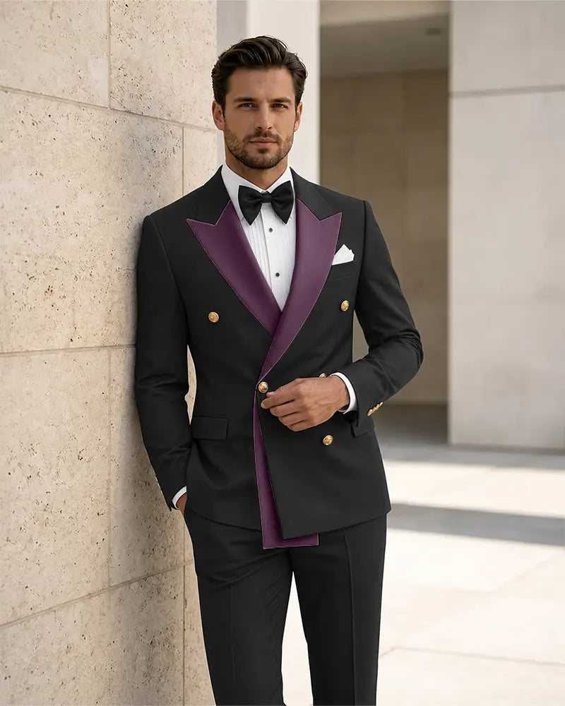 Contrast Peak Lapel Asymmetrical 2 Piece Suit