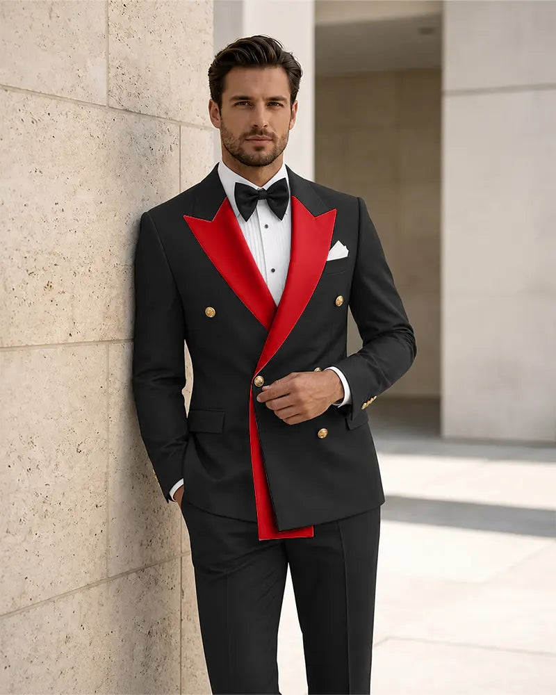 Contrast Peak Lapel Asymmetrical 2 Piece Suit