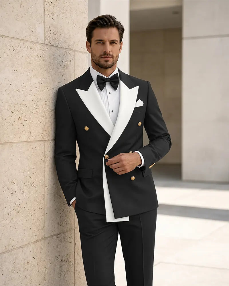 Contrast Peak Lapel Asymmetrical 2 Piece Suit