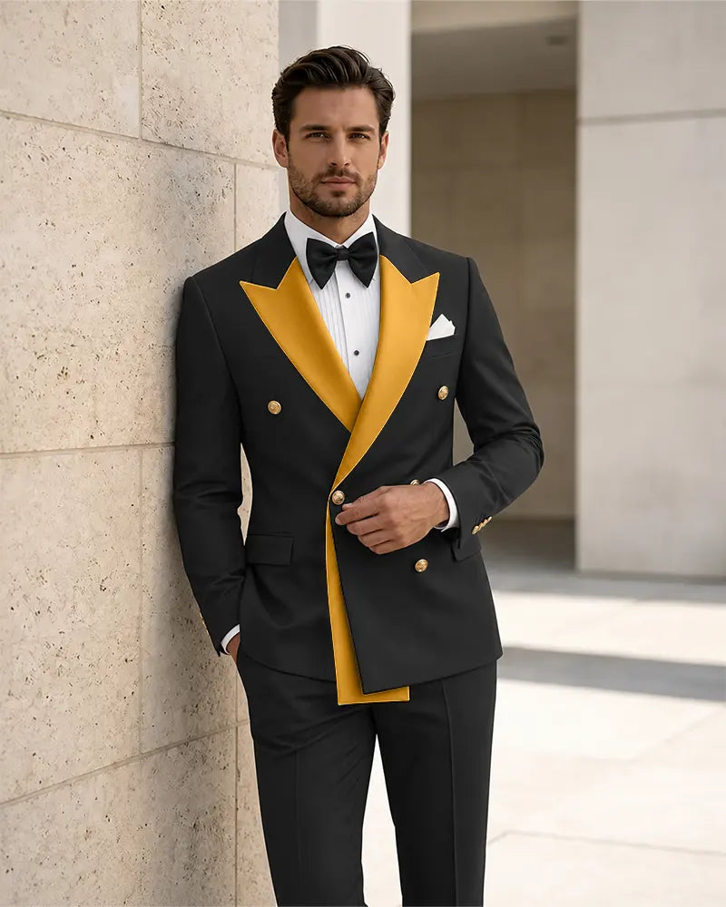 Contrast Peak Lapel Asymmetrical 2 Piece Suit